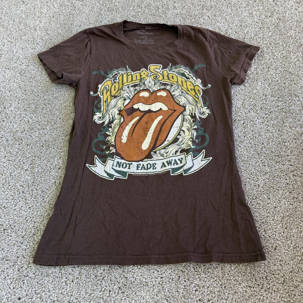 The Rolling Stones Shirt Womens L Brown Not Fade Away Tongue Graphic Tee Top